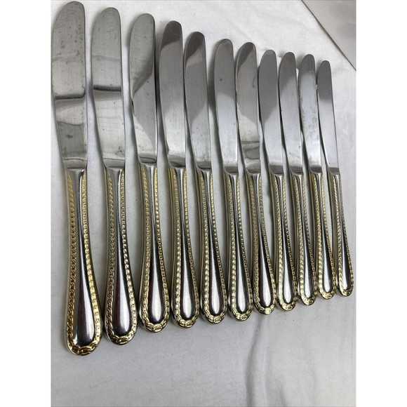 11 Retroneu GOLD ACCENT Chain 9 1/2” Dinner Knife 18/8 Korea Stainless Pre owned - Picture 4 of 8